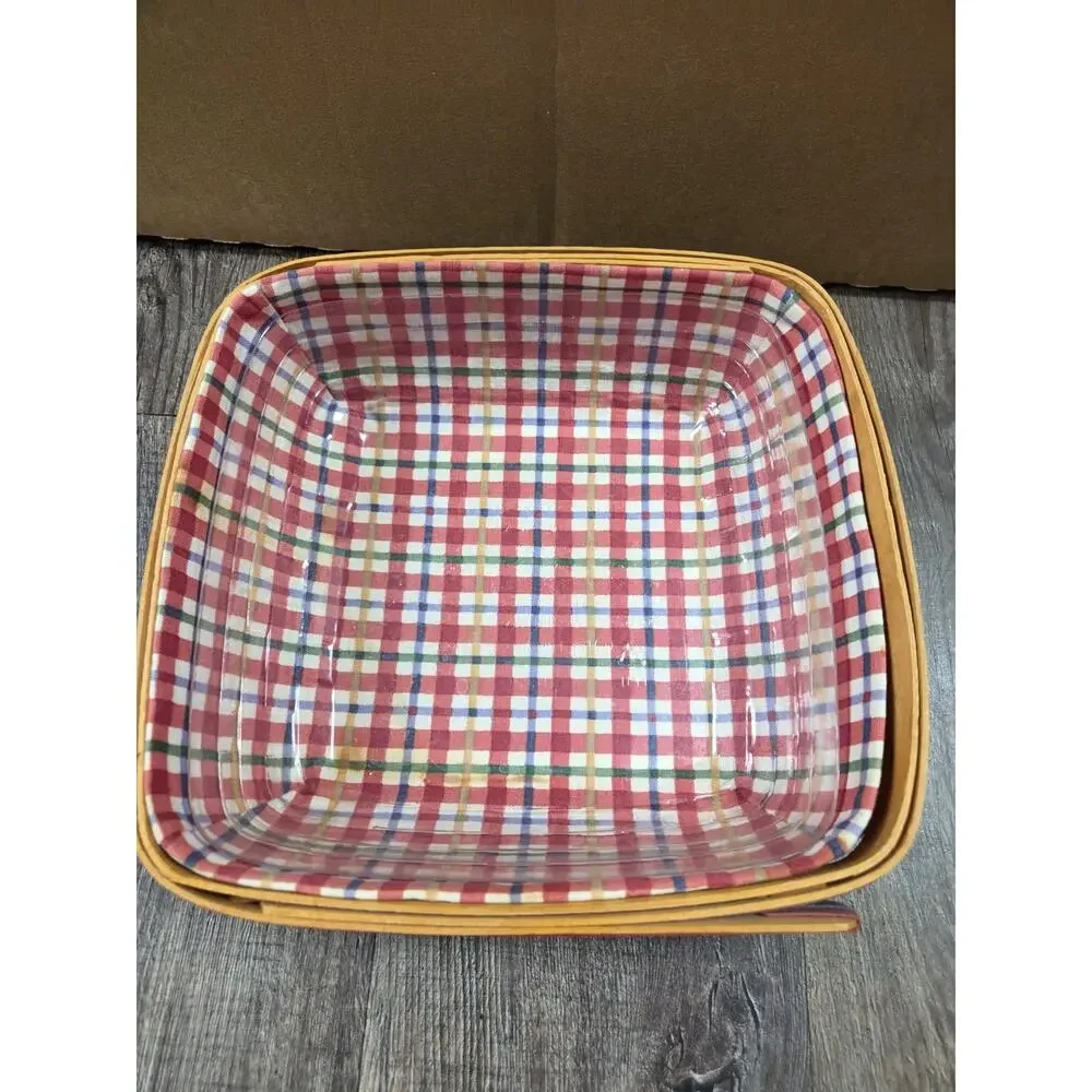 Longaberger 1998 Picnic Pal Basket Cherry Plaid Fabric Liner + Protector